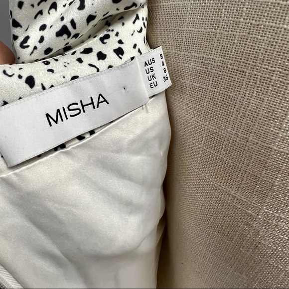 Misha Lourdetta Long Puff Sleeve Mini Dress Spot Print Snow Leopard White 4 - Picture 10 of 13